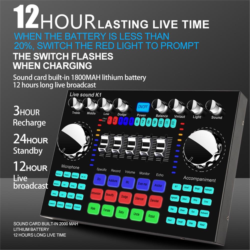 Audio And Music Mixer - การ์ดเสียงสดแบบพกพา การ์ดเสียงสำหรับคนดังทางอินเทอร์เน็ต มิกเซอร์เสียง อุปกรณ์ดีเจ โปรเซสเซอร์เอฟเฟกต์เสียง สำหรับดนตรีคาราโอเกะ