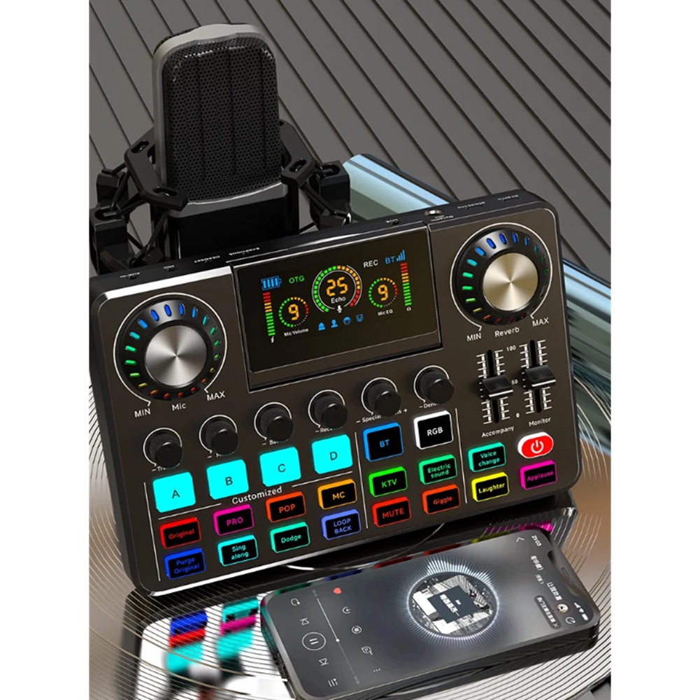 Audio And Music Mixer - มิกเซอร์เสียง DTC5, การ์ดเสียงสำหรับการแสดงสดพร้อมเอฟเฟกต์มิกเซอร์ดีเจและตัวเปลี่ยนเสียง, ซาวด์บอร์ดพร้อมไฟ RGB, อุปกรณ์บันทึกเส