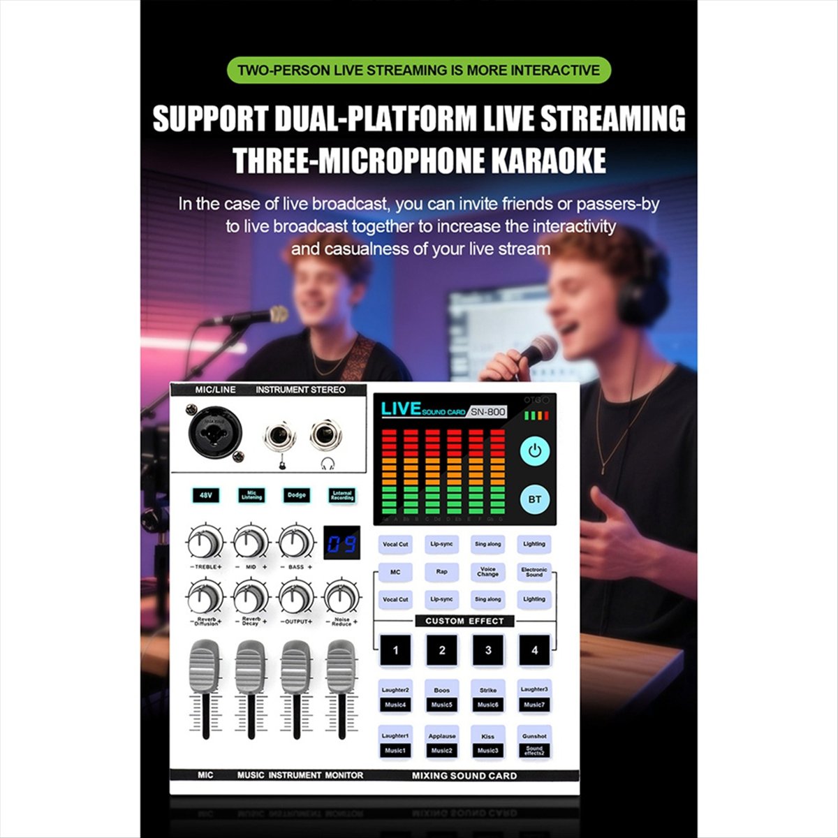 Audio And Music Mixer - การ์ดเสียง DTC5 SN800 สำหรับการถ่ายทอดสด เปลี่ยนเสียง ปรับแต่งเสียง
