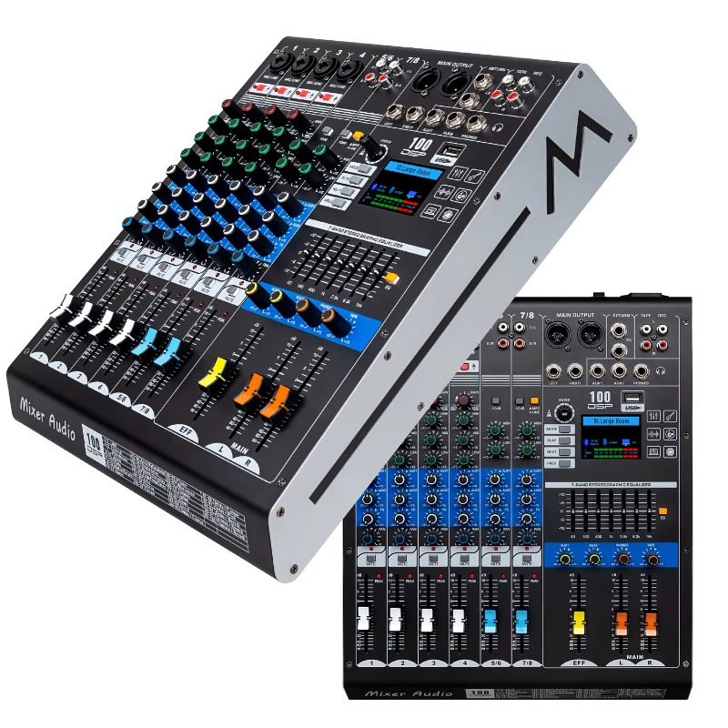 Audio And Music Mixer - GAX-HLM80 เครื่องผสมเสียงสีเขียว 8 ช่องสัญญาณ พร้อมเอฟเฟกต์ในตัว แผงควบคุมเพลง